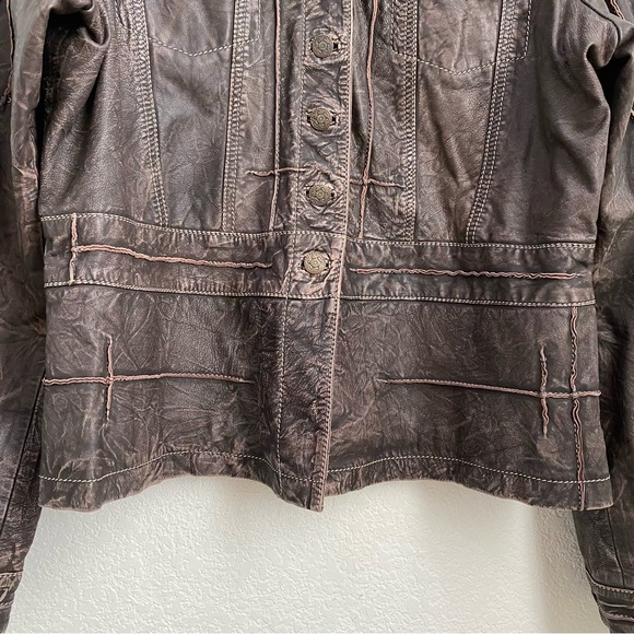 SCULLY Genuine Leather Brown Vintage Look Distressed Topstitch Leather Jacket - Picture 10 of 14